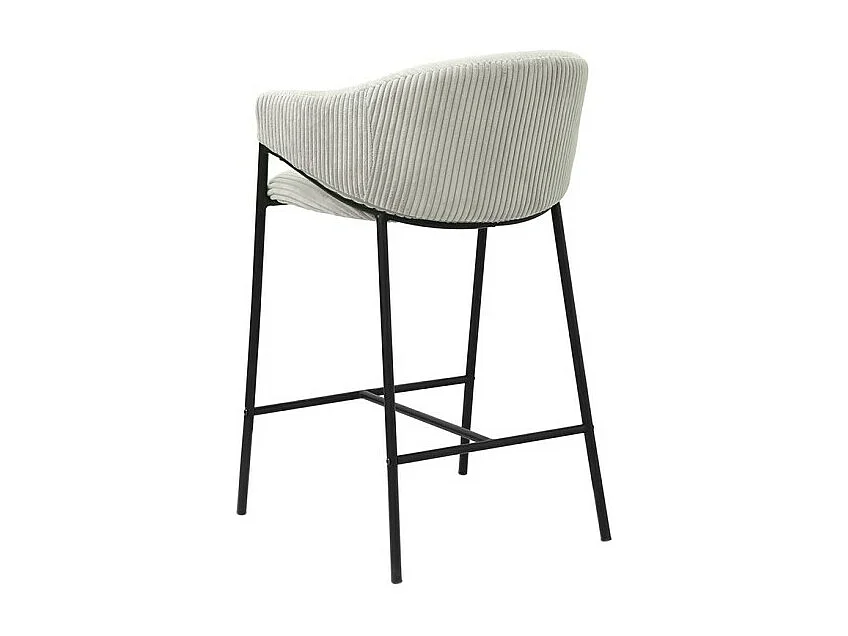 Chaise de comptoir IMANY – Velours côtelé gris clair – Avec accoudoirs – Pieds en métal noir – Style design/industriel