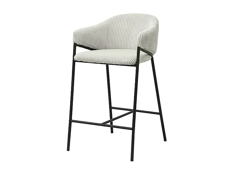 Chaise de comptoir IMANY – Velours côtelé gris clair – Avec accoudoirs – Pieds en métal noir – Style design/industriel