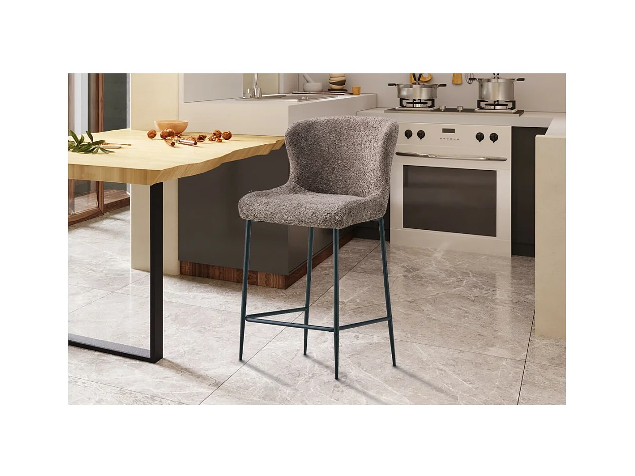 Counterstuhl LISE – Schlingenstoff in Sandfarben – Schwarze Metallbeine – Design-/Industriestil