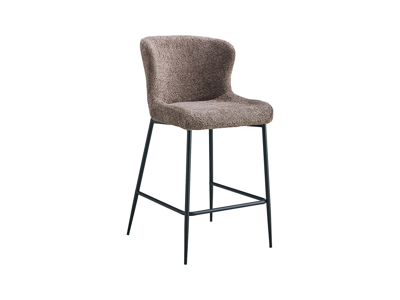 Chaise de comptoir LISE – Tissu bouclé coloris sable – Pieds en métal noir – Style design/industriel