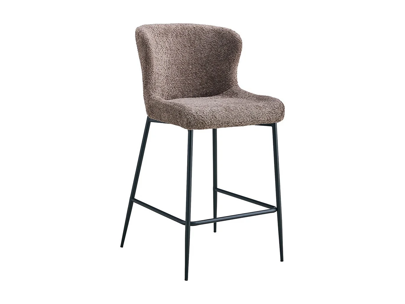 Chaise de comptoir LISE – Tissu bouclé coloris sable – Pieds en métal noir – Style design/industriel