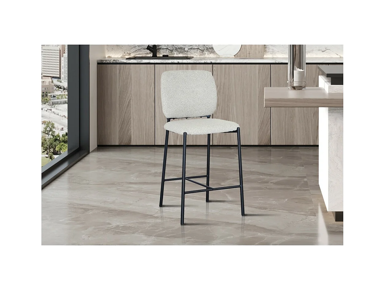 Cadeira de balcão RITA – Tecido bege – Pés de metal preto – Altura 99 cm – Estilo design/industrial