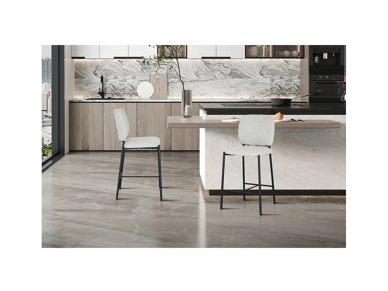 Cadeira de balcão RITA – Tecido bege – Pés de metal preto – Altura 99 cm – Estilo design/industrial