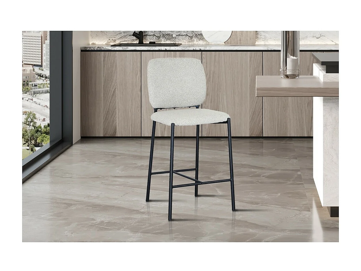 Chaise de comptoir RITA – Tissu beige – Pieds en métal noir – Hauteur 99 cm – Style design/industriel