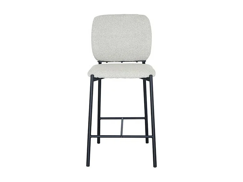 Chaise de comptoir RITA – Tissu beige – Pieds en métal noir – Hauteur 99 cm – Style design/industriel