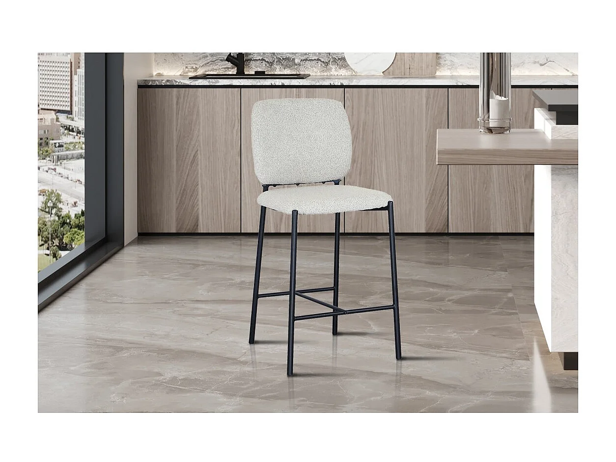 Counterstoel RITA - Beige stof - Zwarte metalen poten - Hoogte 99 cm - Design/industriële stijl