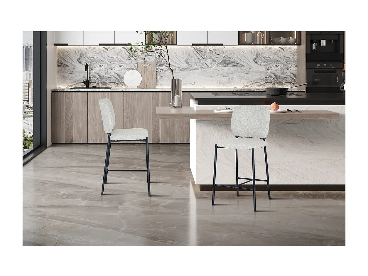 Counterstoel RITA - Beige stof - Zwarte metalen poten - Hoogte 99 cm - Design/industriële stijl