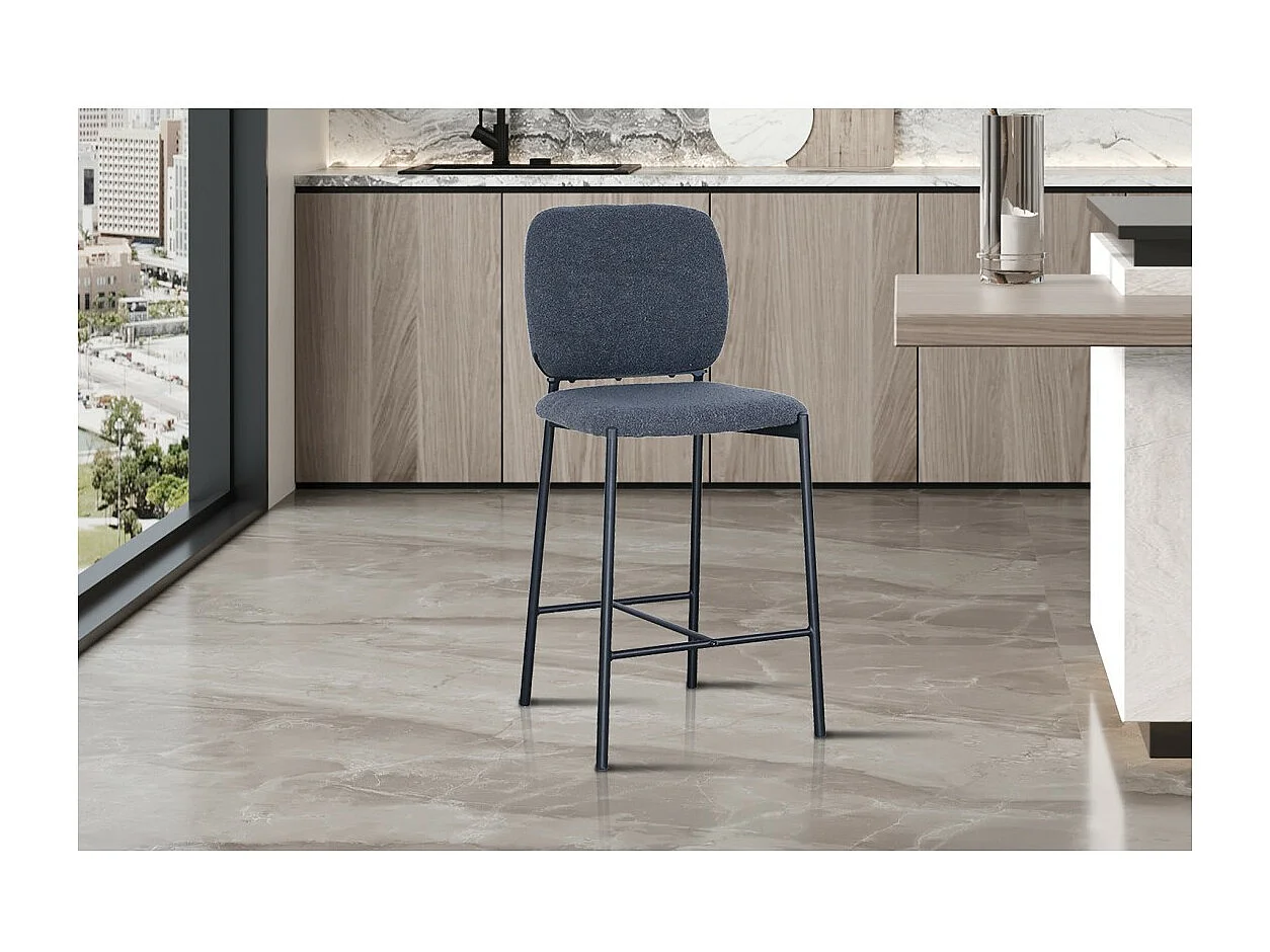 Chaise de comptoir RITA – Tissu gris foncé – Pieds en métal noir – Hauteur 99 cm – Style design/industriel