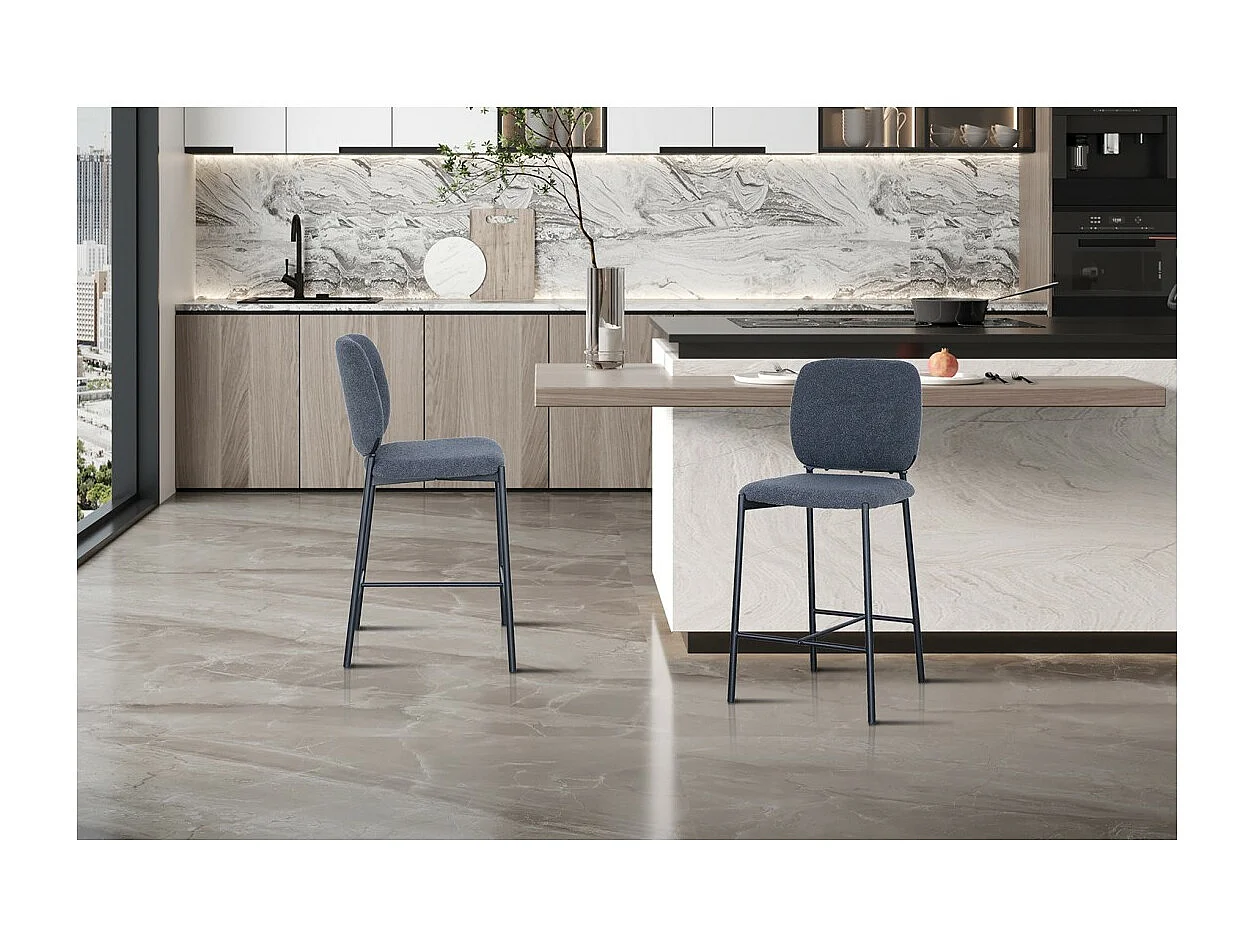 Chaise de comptoir RITA – Tissu gris foncé – Pieds en métal noir – Hauteur 99 cm – Style design/industriel