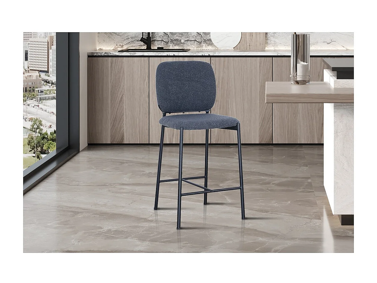 Counterstoel RITA - Donkergrijze stof - Zwarte metalen poten - Hoogte 99 cm - Design/industriële stijl