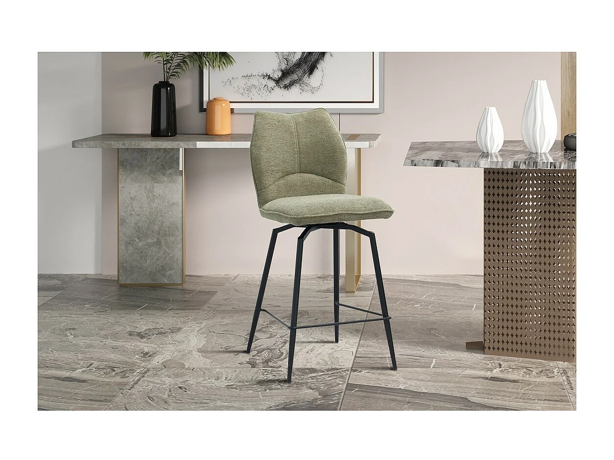 Draaibare barkruk CROFT - Zandbeige stof - Zwarte metalen poten - Hoogte 103 cm - Design/industriële stijl