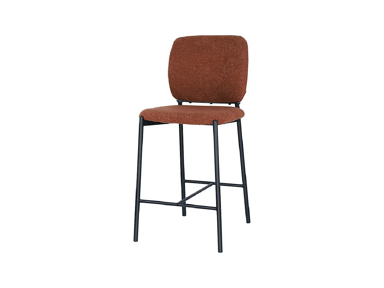 Chaise de comptoir RITA – Tissu marron rouille – Pieds en métal noir – Hauteur 99 cm – Style design/industriel