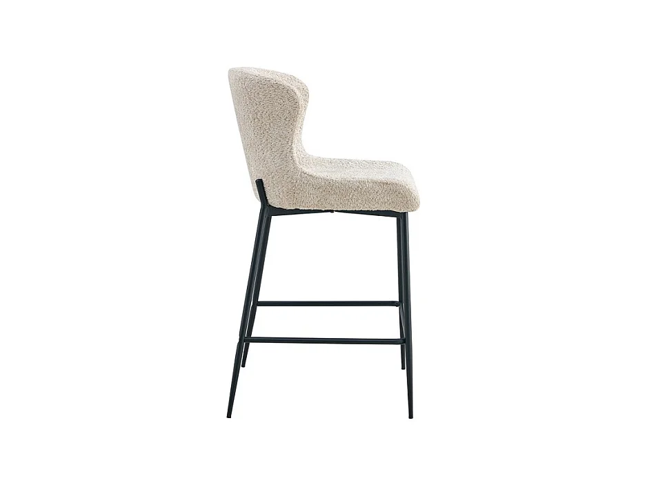 Counterstoel LISE – Beige bouclé stof – Zwarte metalen poten - Design/industriële stijl