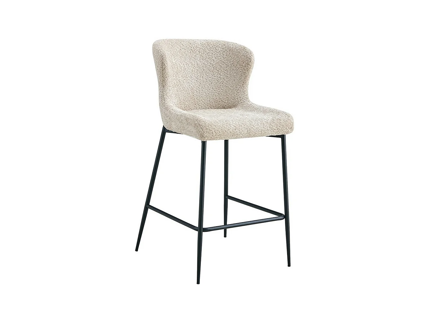 Chaise de comptoir LISE – Tissu bouclé beige – Pieds en métal noir - Style design/industriel
