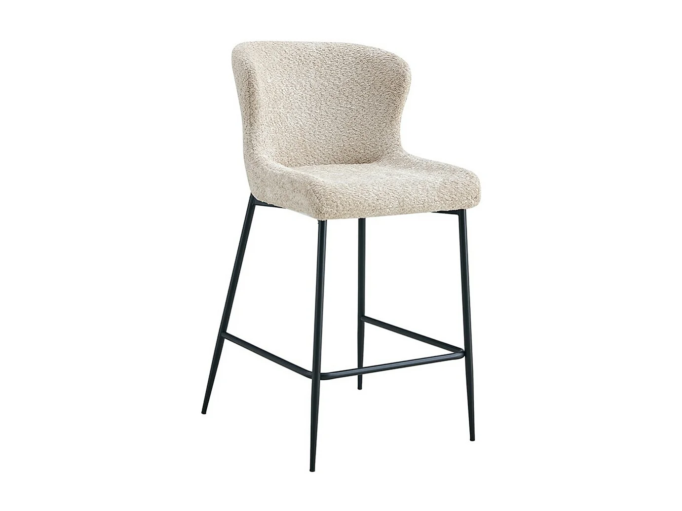 Chaise de comptoir LISE – Tissu bouclé beige – Pieds en métal noir - Style design/industriel