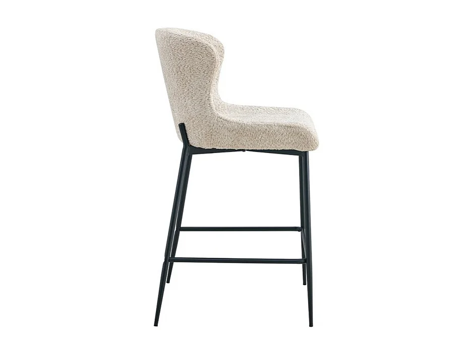 Chaise de comptoir LISE – Tissu bouclé beige – Pieds en métal noir - Style design/industriel