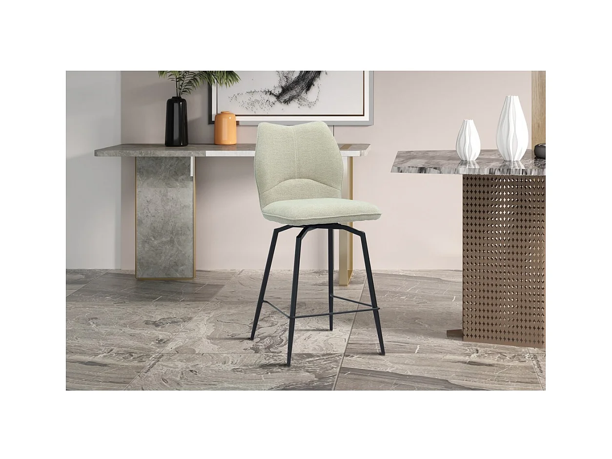 Cadeira de balcão giratória CROFT – Tecido cru – Pés de metal preto – Altura 103 cm – Estilo design/industrial