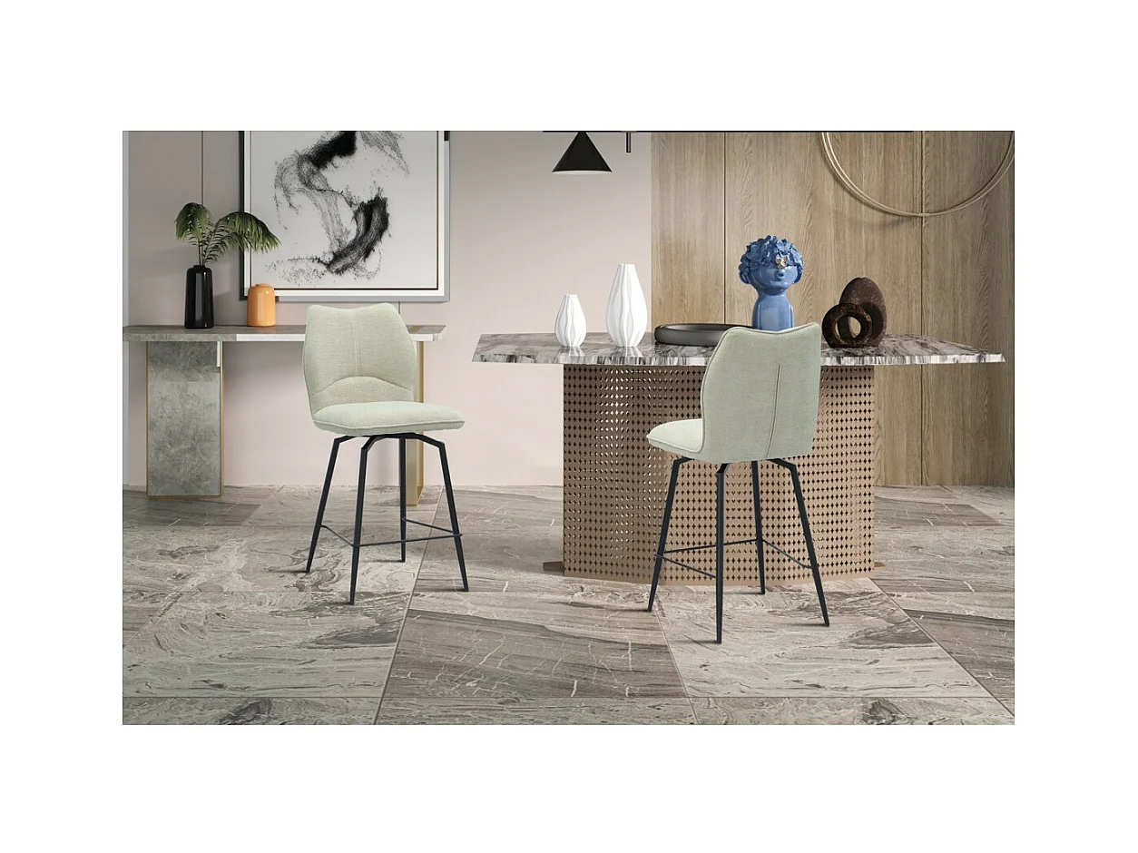 Cadeira de balcão giratória CROFT – Tecido cru – Pés de metal preto – Altura 103 cm – Estilo design/industrial