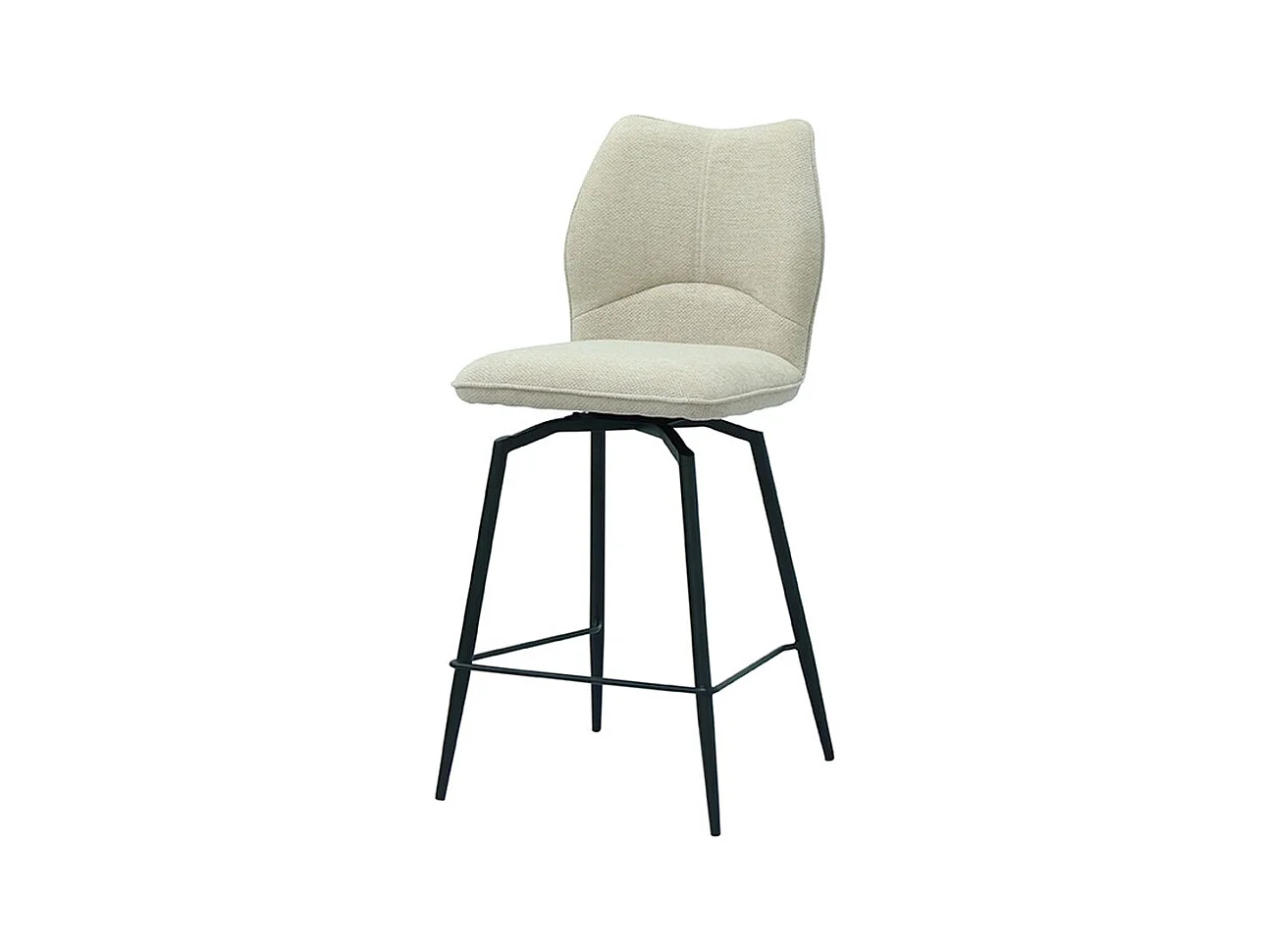 Chaise de comptoir pivotante CROFT – Tissu écru – Pieds en métal noir – Hauteur 103 cm – Style design/industriel