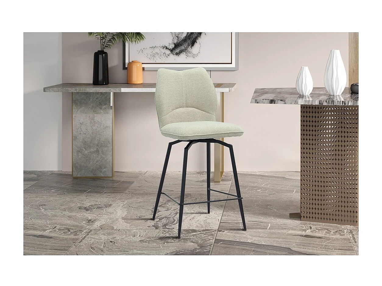 Silla giratoria de mostrador CROFT – Tela cruda – Patas de metal negro – Altura 103 cm – Estilo diseño/industrial