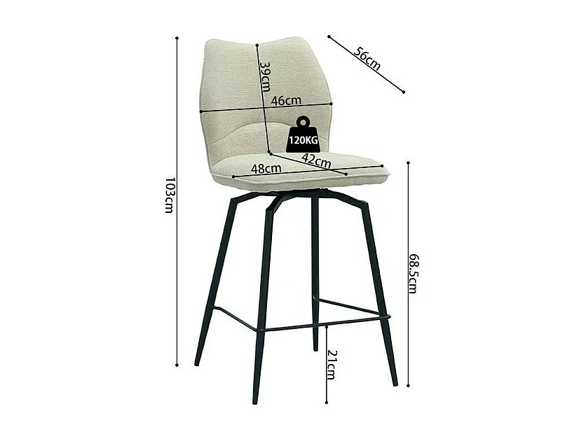Silla giratoria de mostrador CROFT – Tela cruda – Patas de metal negro – Altura 103 cm – Estilo diseño/industrial