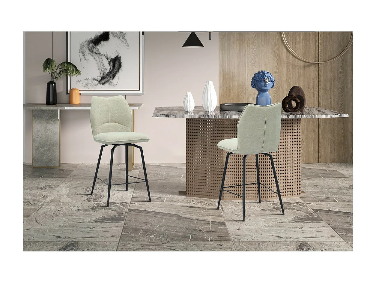 Silla giratoria de mostrador CROFT – Tela cruda – Patas de metal negro – Altura 103 cm – Estilo diseño/industrial