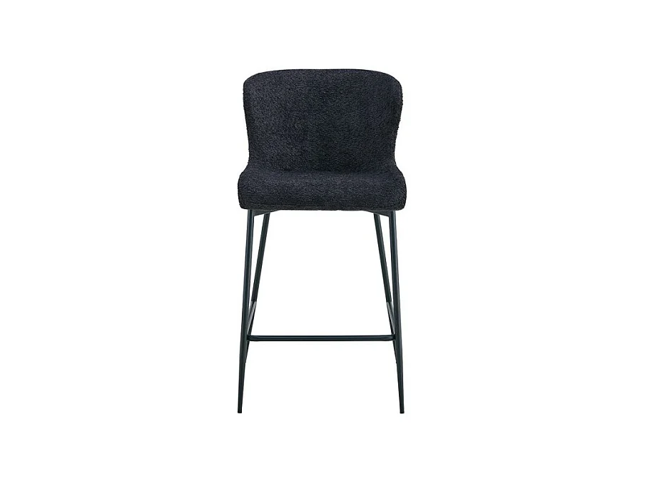 Cadeira de balcão LISE – Tecido bouclé na cor cinza escuro – Pés de metal preto – Estilo design/industrial