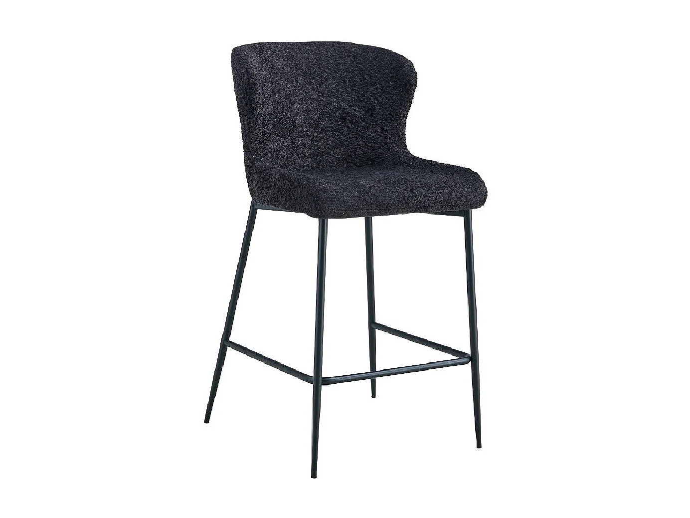 Chaise de comptoir LISE – Tissu bouclé coloris gris foncé – Pieds en métal noir – Style design/industriel