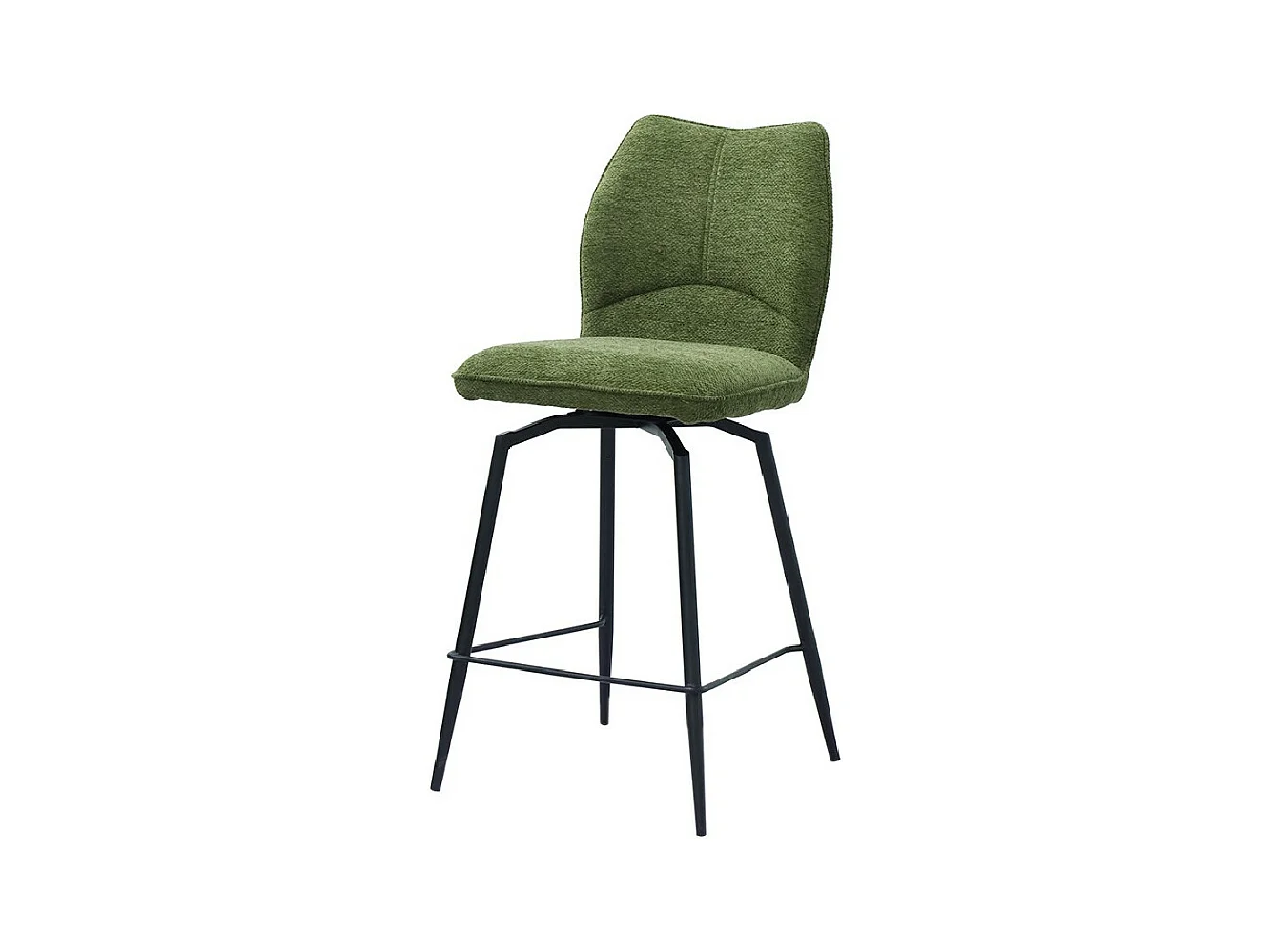 Chaise de comptoir pivotante CROFT – Tissu vert – Pieds en métal noir – Hauteur 103 cm – Style design/industriel