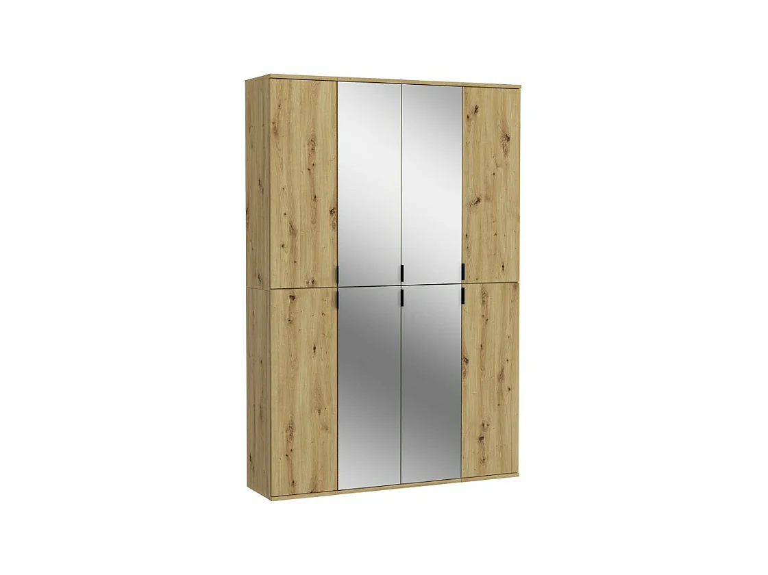 Armoire de rangement BODITE – 8 portes avec miroirs – Chêne clair