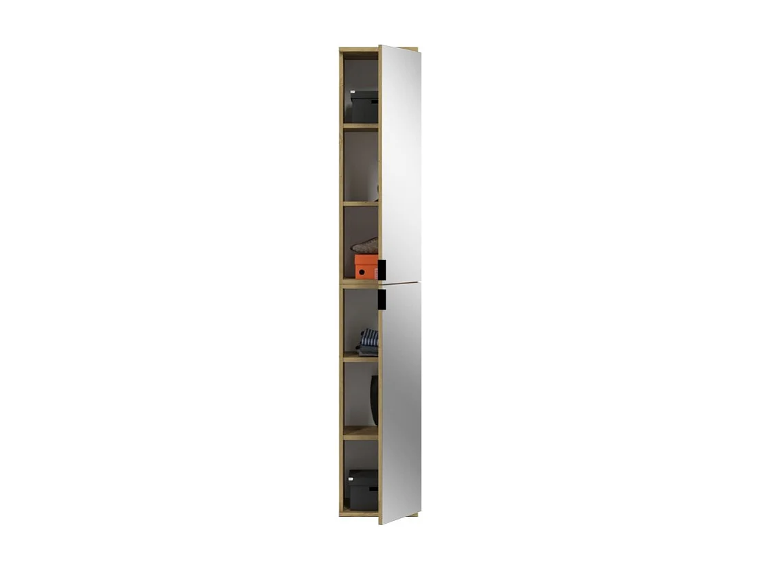 Armario de almacenamiento BODITE – 4 puertas con espejos – Roble claro