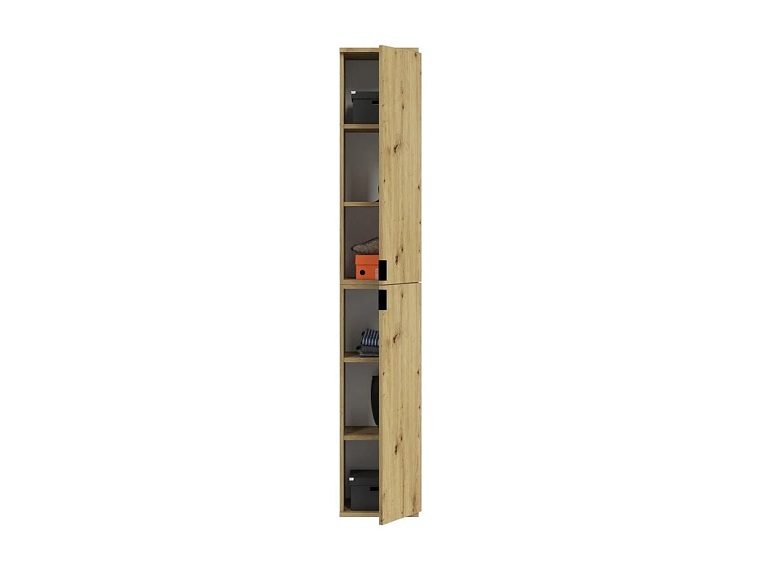 Armario de almacenamiento BODITE – 4 puertas con espejos – Roble claro