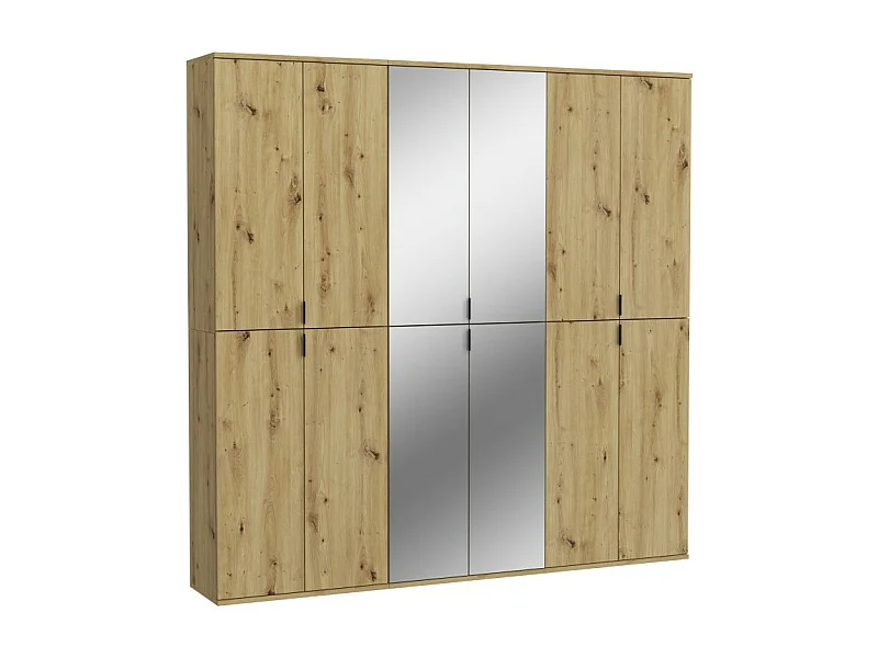 Armario de almacenamiento BODITE – 12 puertas con espejos – Roble claro