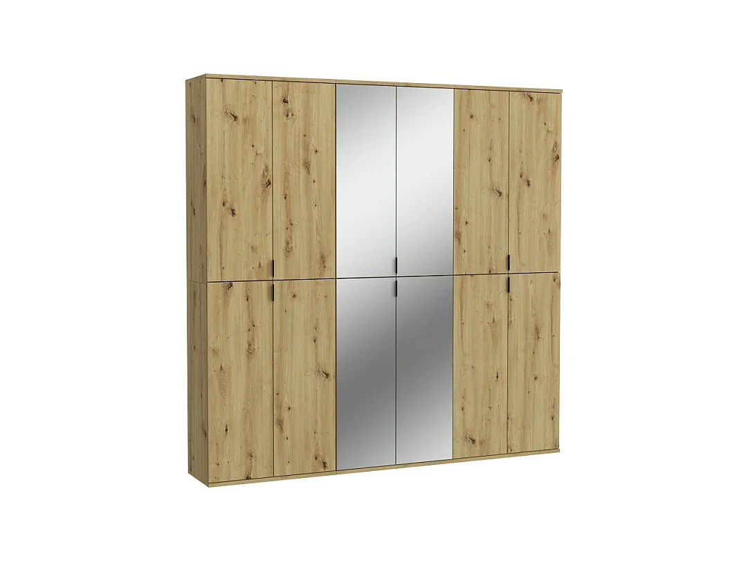 Armario de almacenamiento BODITE – 12 puertas con espejos – Roble claro