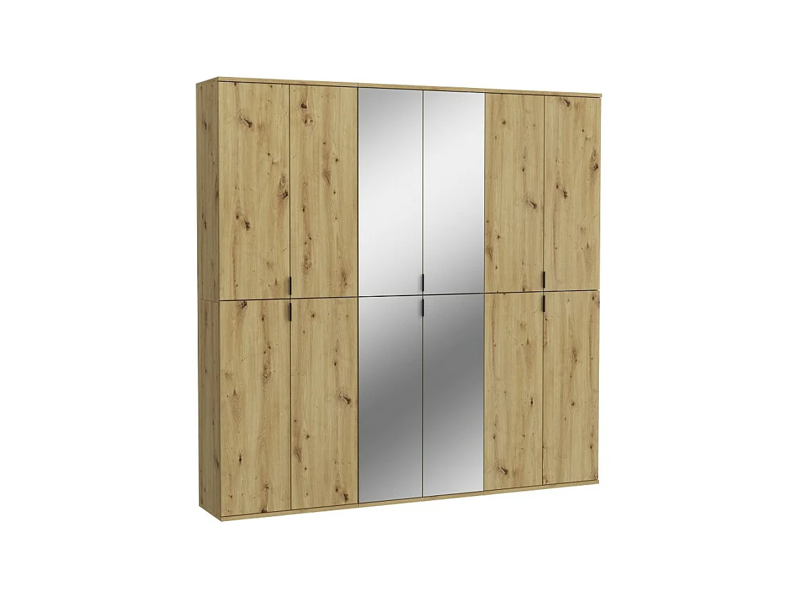 Armoire de rangement BODITE – 12 portes avec miroirs – Chêne clair