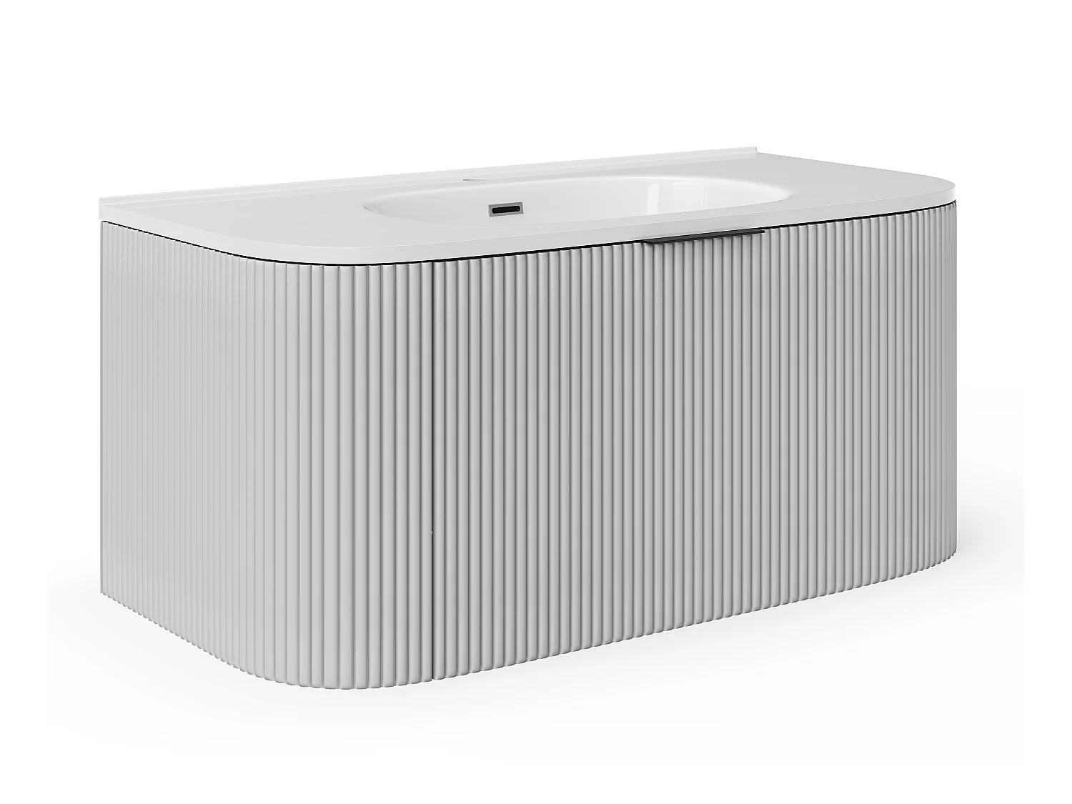 Waschbeckenunterschrank hängend mit Einbauwaschbecken - Streifenoptik - Weiß matt - 100 cm - LOMERI