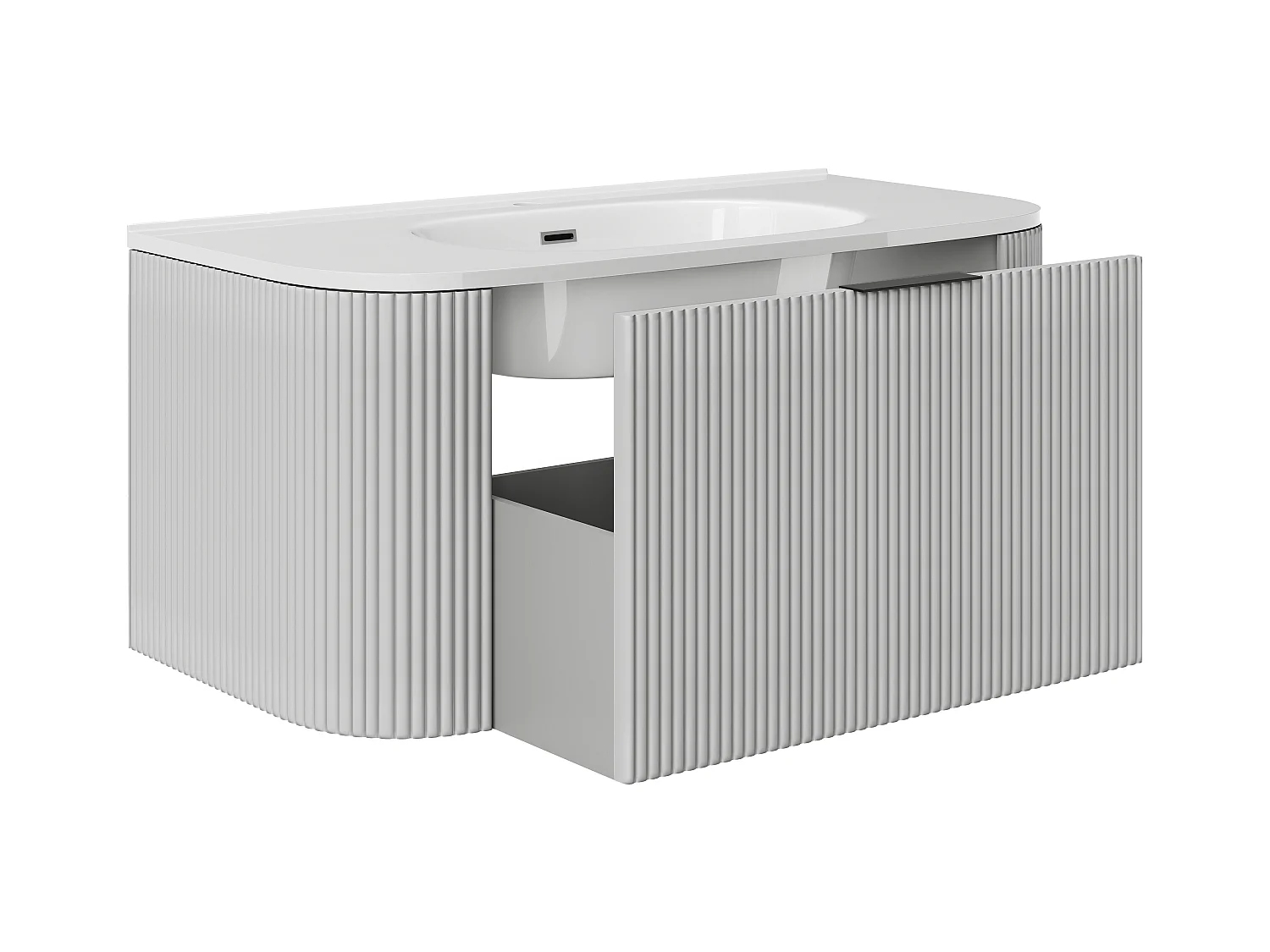 Waschbeckenunterschrank hängend mit Einbauwaschbecken - Streifenoptik - Weiß matt - 100 cm - LOMERI