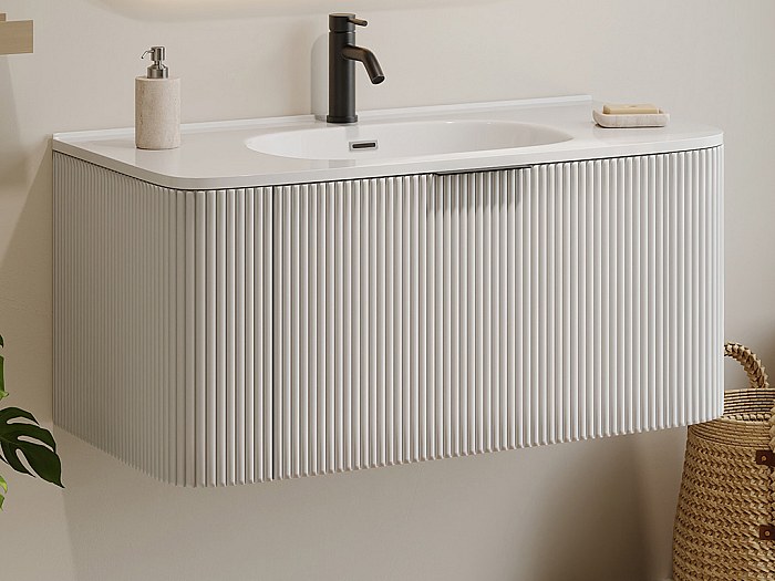 Meuble de salle de bain suspendu blanc mat strié avec vasque à