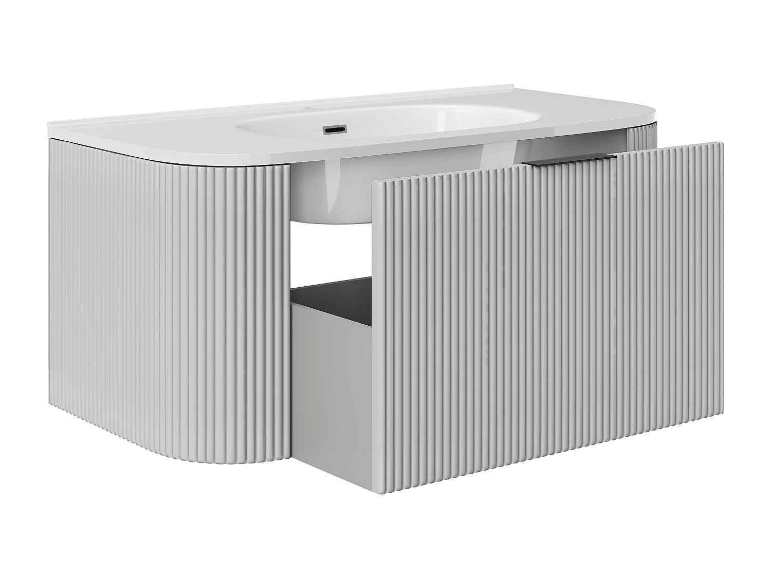 Mueble de baño flotante con lavabo empotrado - Blanco mate - 100 cm - LOMERI