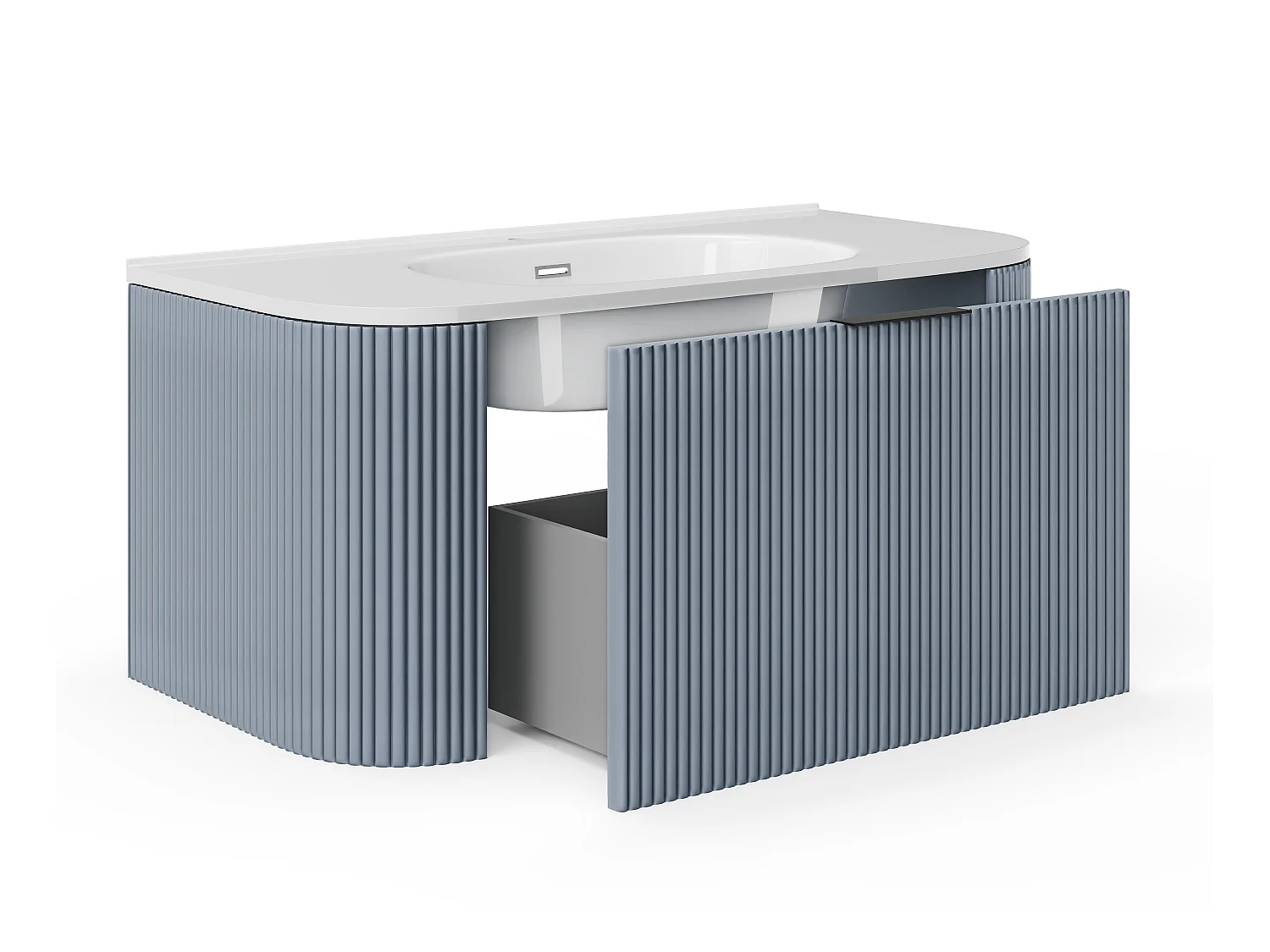 Meuble de salle de bain suspendu strié avec vasque à encastrer - Bleu mat - 100 cm - LOMERI