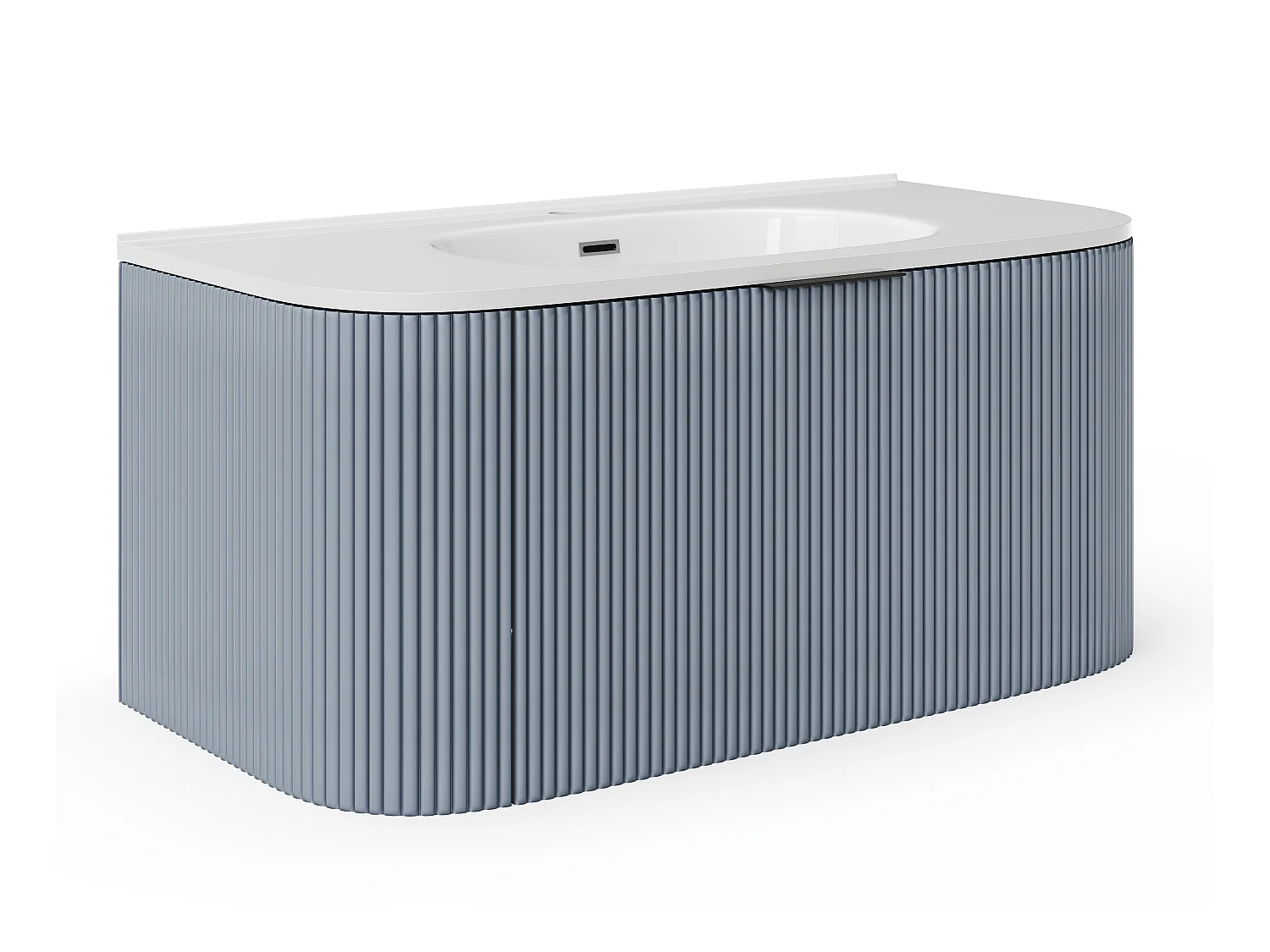 Meuble de salle de bain suspendu strié avec vasque à encastrer - Bleu mat - 100 cm - LOMERI