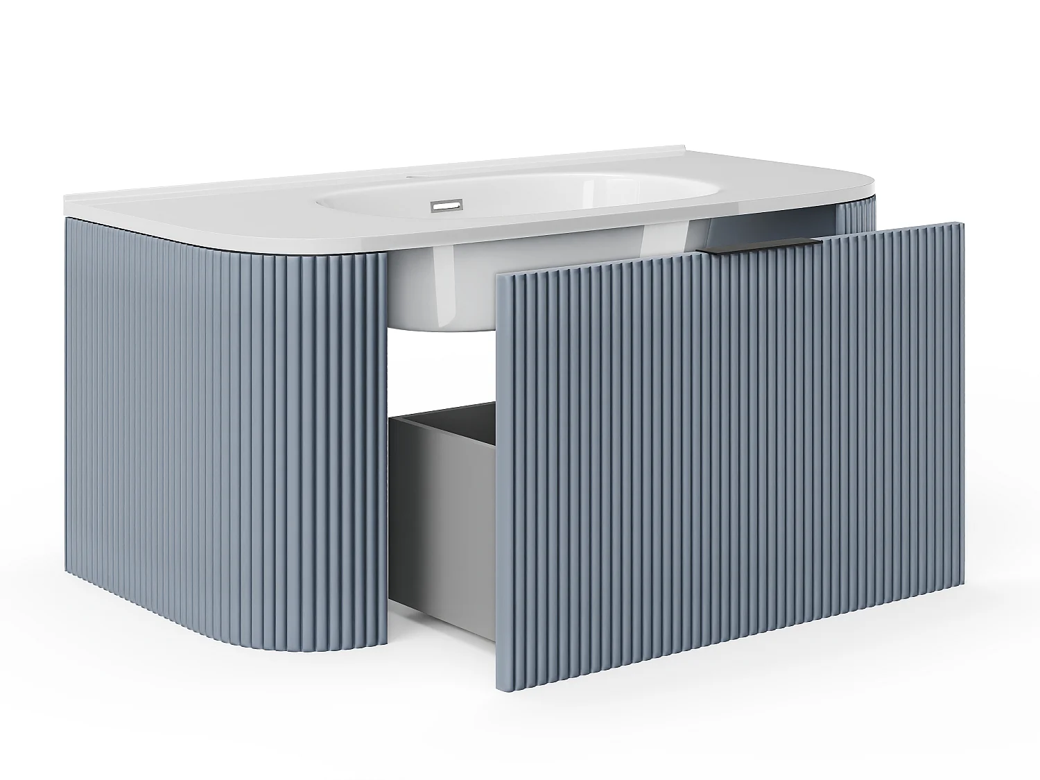 Meuble de salle de bain suspendu strié avec vasque à encastrer - Bleu mat - 100 cm - LOMERI