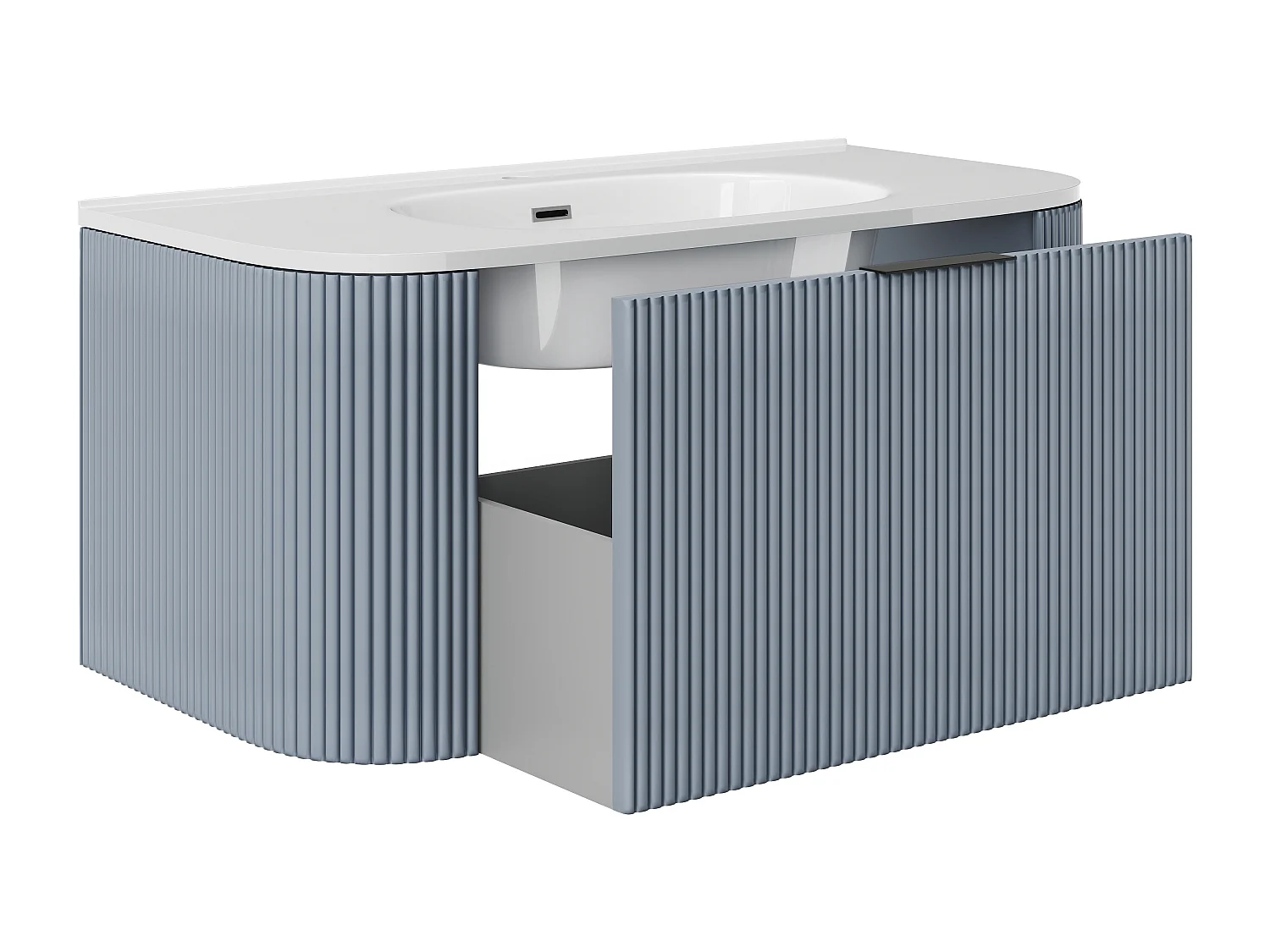 Meuble de salle de bain suspendu strié avec vasque à encastrer - Bleu mat - 100 cm - LOMERI