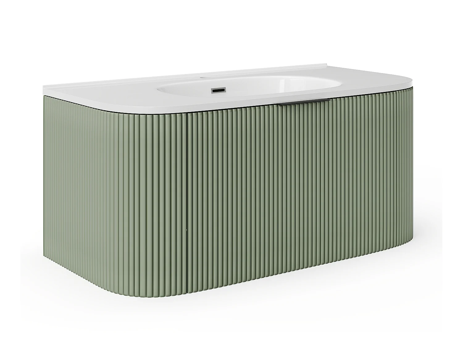 Meuble de salle de bain suspendu strié avec vasque à encastrer - Vert mat - 100 cm - LOMERI