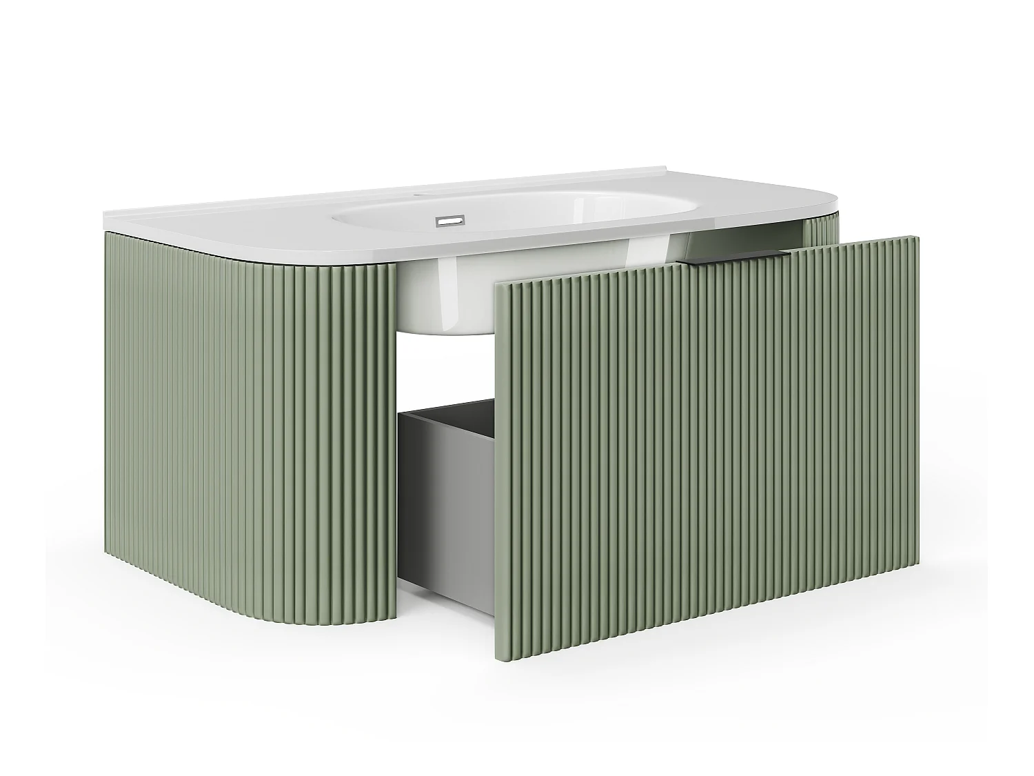 Meuble de salle de bain suspendu strié avec vasque à encastrer - Vert mat - 100 cm - LOMERI