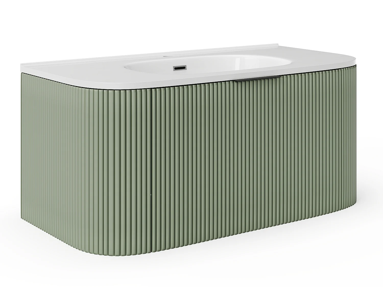 Meuble de salle de bain suspendu strié avec vasque à encastrer - Vert mat - 100 cm - LOMERI