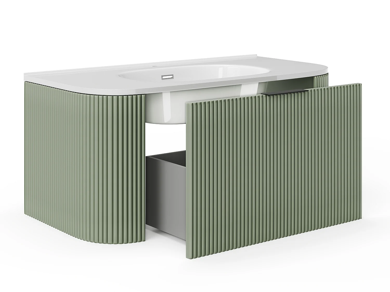 Meuble de salle de bain suspendu strié avec vasque à encastrer - Vert mat - 100 cm - LOMERI