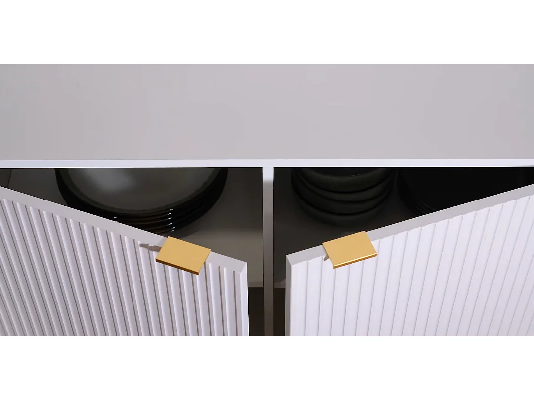 Meuble sous vasque suspendu strié - Blanc mat - 100 cm - LOMERI