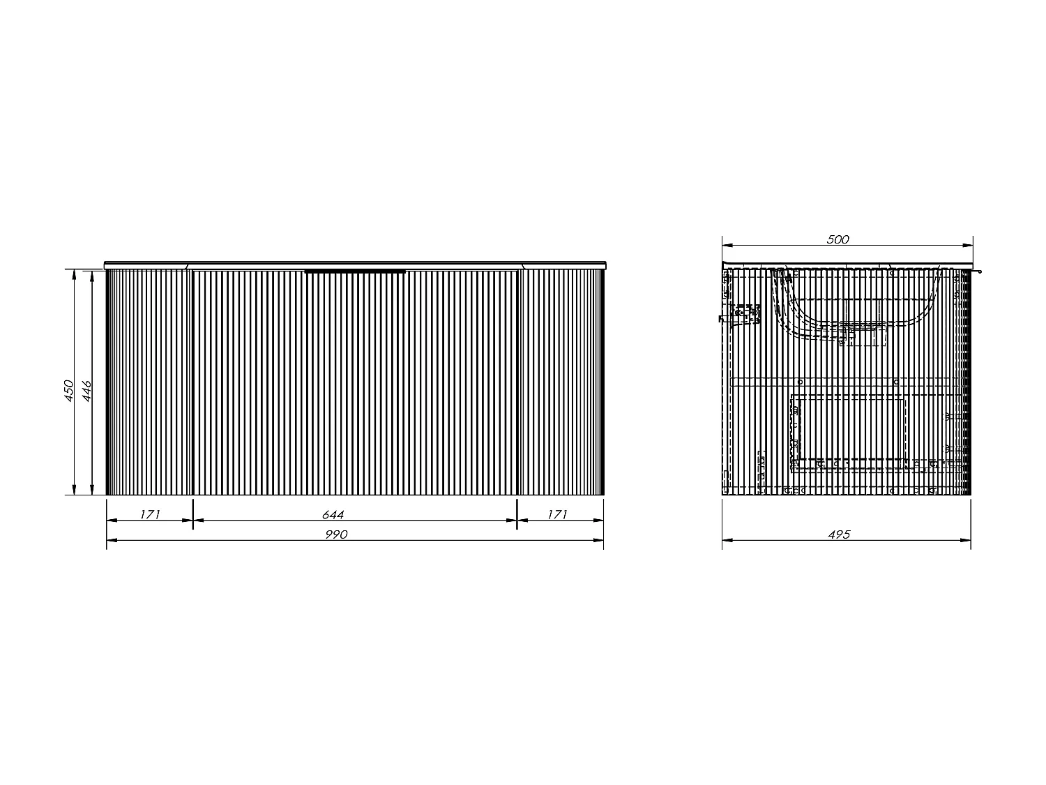 Meuble sous vasque suspendu strié - Blanc mat - 100 cm - LOMERI