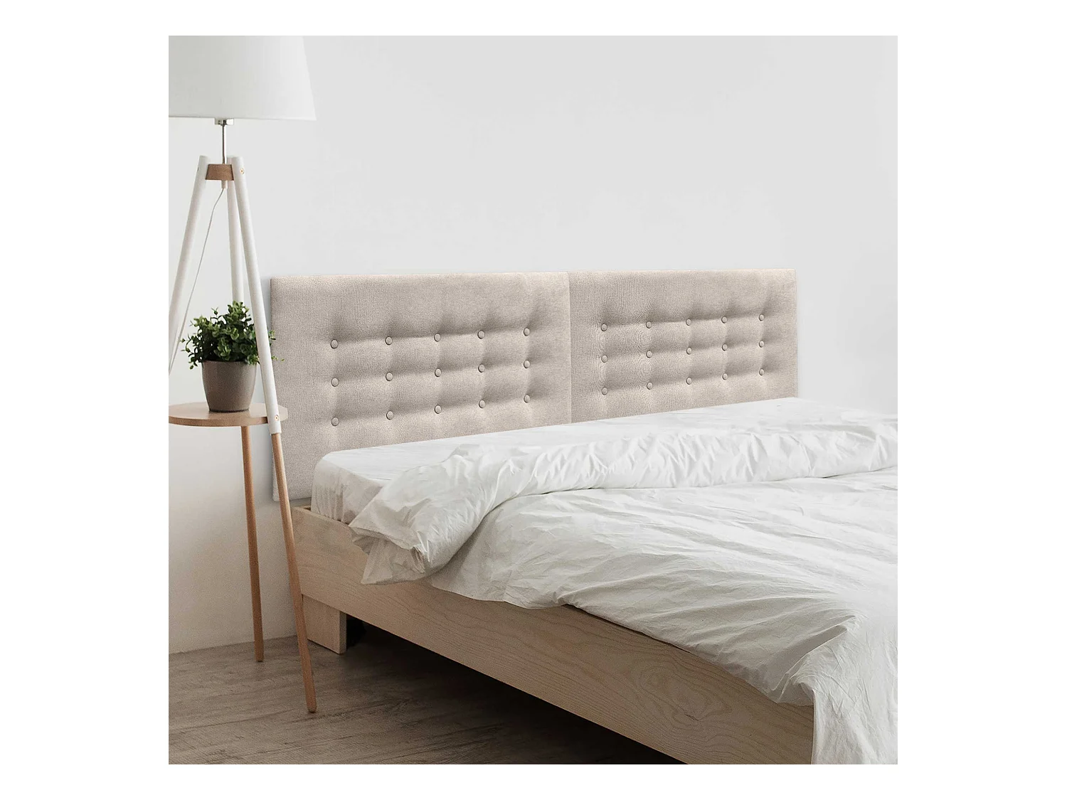 DHOME Tête de Lit en Tissu ACUALINE avec 3 Rangées de Boutons Tête de Lit Capitonnée de Luxe (Beige, 190cm (2 pièces))